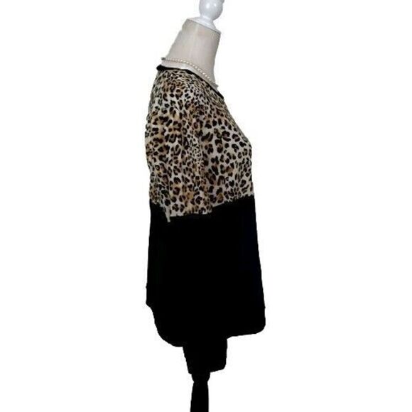 Womens XL Pullover Top Black Leopard Print Long Sleeve Crew Neck - Picture 2 of 5